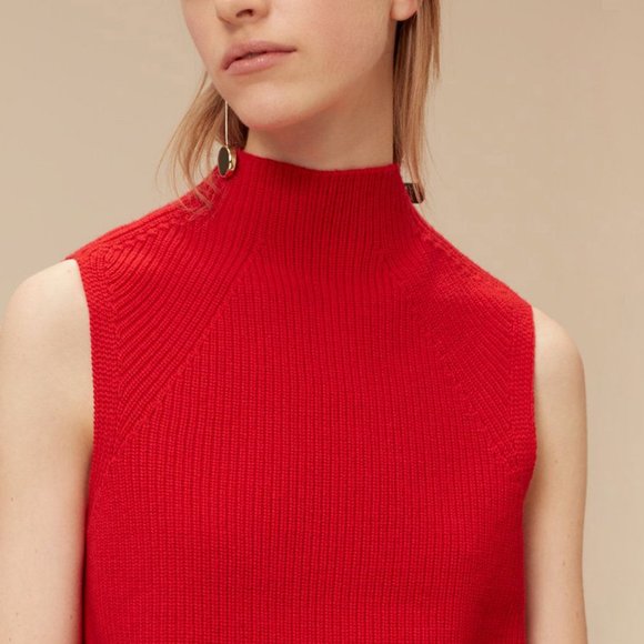 Wilfred Crop Durandal Sweater, Red Wool Sleeveless Funnel-Neck Knit Top, sx XS - Picture 3 of 11